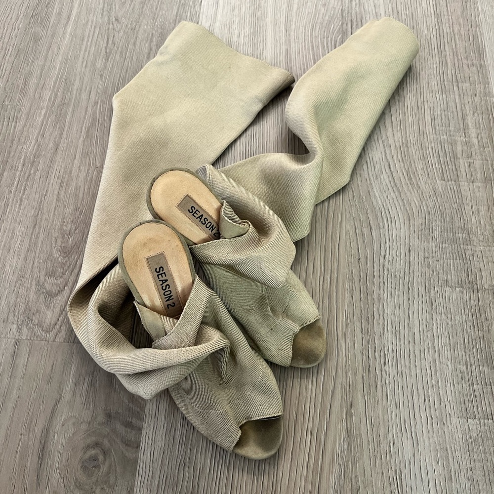 Yeezy Season 2 Knit Sock Open Toe Over The Knee High Boots Gold Tan Size 37